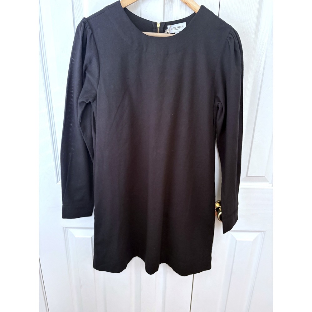 🆕 OLIVIA JAMES The Label Ellie Black Cotton Long Sleeve Mini Shift Dress XS